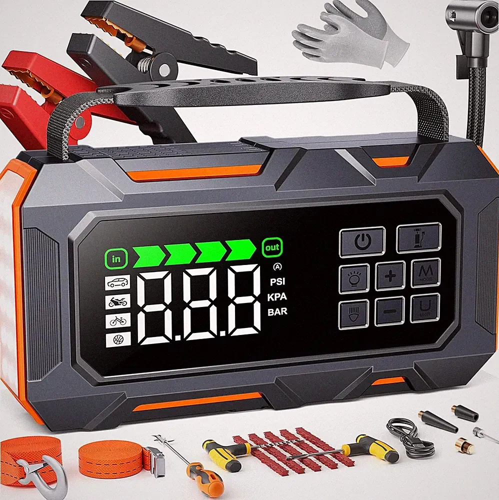 16-In-1 Car Jump Starter Air Compressor Jump Box (All Gas 12L Diesel) Portable