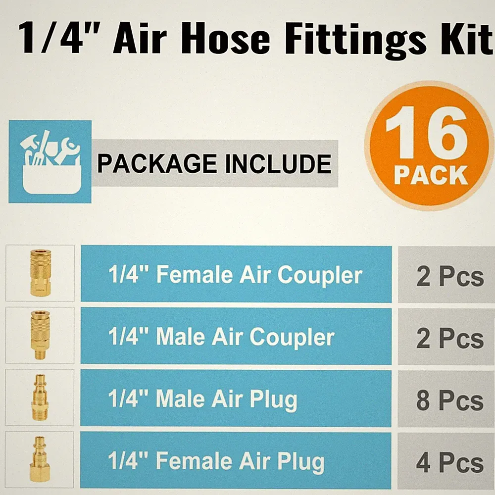 16-Piece Brass Air Hose Fittings Kit