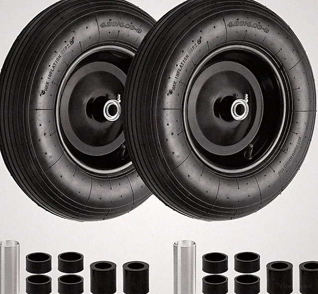 (2 Pack) 4.80/4.00-8 Tire and Wheel, 16" Pneumatic Wheelbarrow Tires with 3" Cen