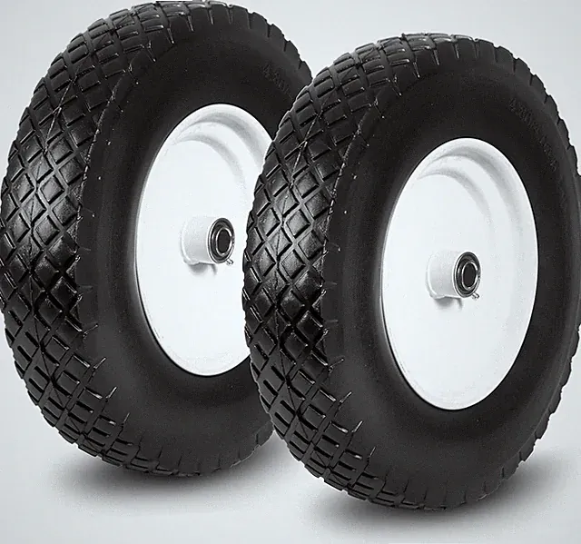 2 PCS 16 Inch Rubber Solid Flat Free Replacement Tires and Wheels 4.80/4.00-8 wi
