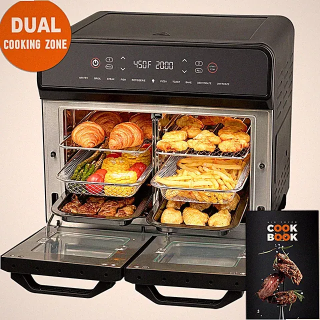 24QT Stainless Steel Dual Zone Air Fryer Oven with Rotisserie,Toaster Oven