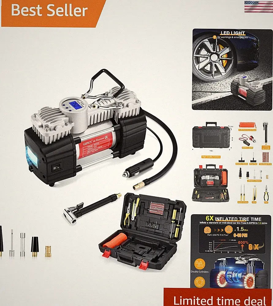 6X Faster Portable Air Compressor with Digital Gauge - Perfect for SUVs, RVs...