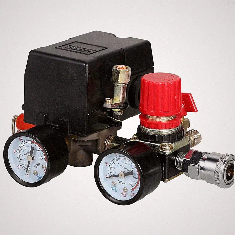 Adjustable Heavy Duty Air Compressor Pressure Regulator with Gauges 90-120 PSI