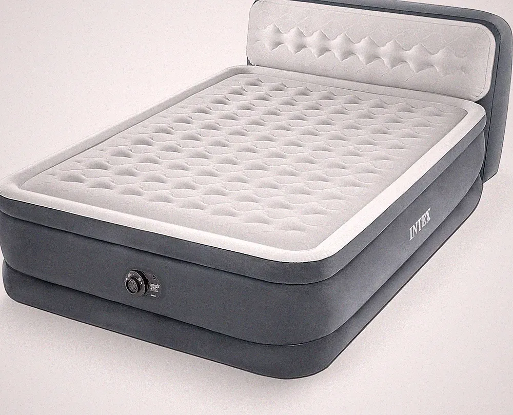 INTEX Queen Size Air Mattress, 18in Height Airbed with Headboard, Built-in Pump