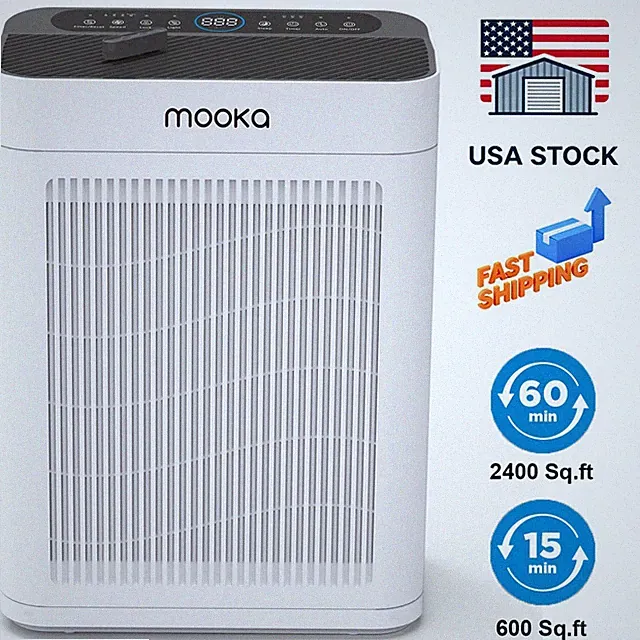 MOOKA Home Large Room Air Purifiers H13 HEPA Filter Dual Intake Air Cleaner Odor