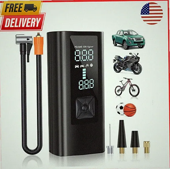 Pocket Air Car Tire Inflator Portable Air Compressor by Bullseye Pro, Rechargeab