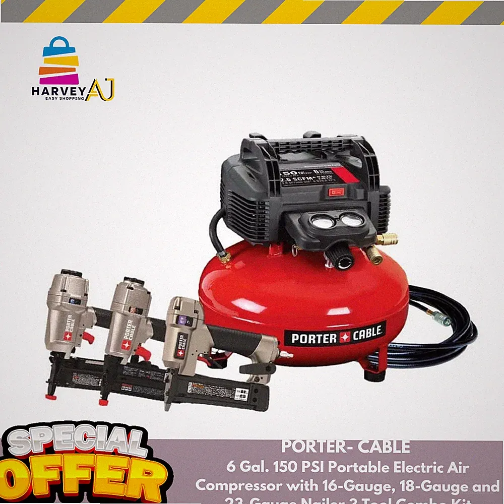 Porter-Cable 6 Gal. 150 PSI Portable Electric Air Compressor w/ 16-Gauge Nailer