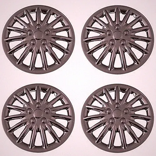 Set of 4 Chrome 16 Inch Aftermarket Replacement Hubcaps with Metal Clip...