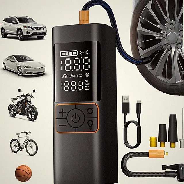 Tire Inflator Portable Air Compressor, 180PSI Pump with Dual Black