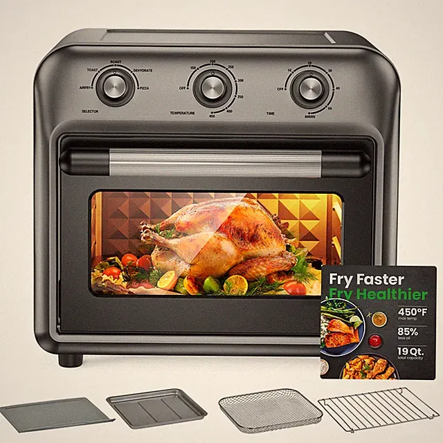 Ultra-Large Air Fryer 19QT 5-in-1 Toaster Oven Combo 1500W with Window & Light