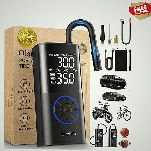 Versatile Air Compressor for Cars & Bikes - 160PSI, Built-in LED, Easy Inflation